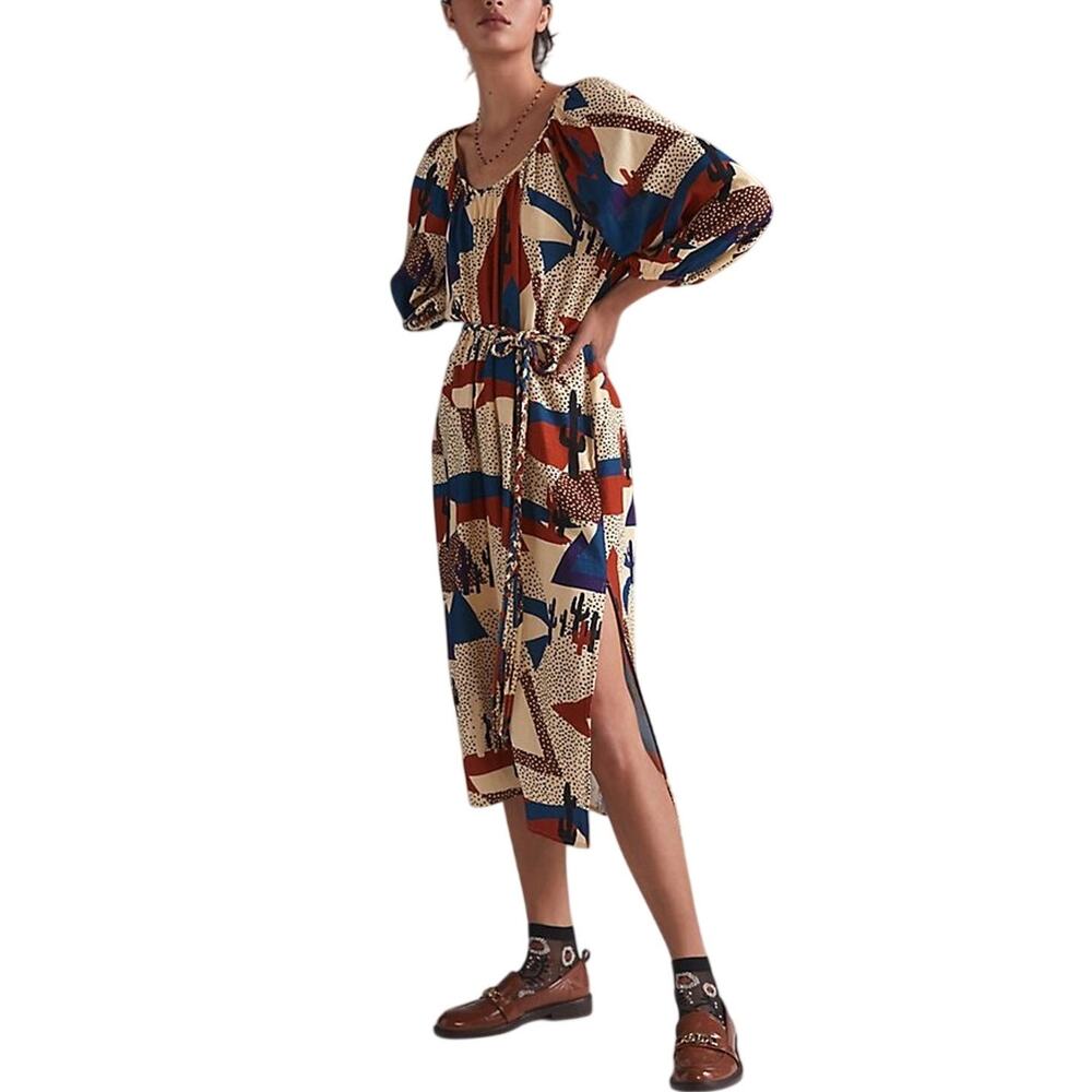 Anthropologie Printed Multicolor Geo Midi Dress Size S